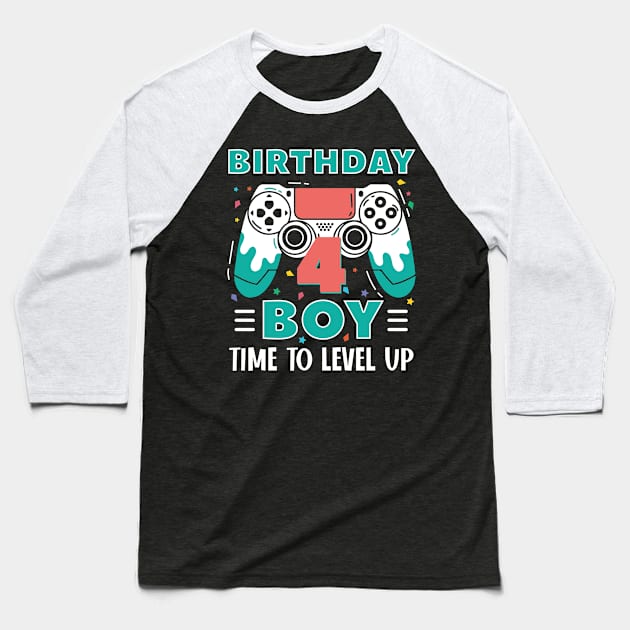 4th Birthday Boy Gamer Funny B-day Gift For Boys kids toddlers Baseball T-Shirt by truong-artist-C